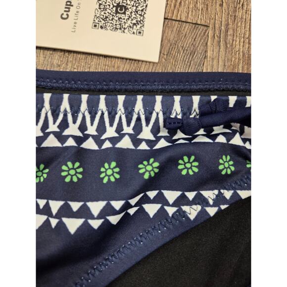 Cupshe NWT Navy Blue Green White Halter Top Corset Back Bikini Swim Set XL Suit - Picture 2 of 5